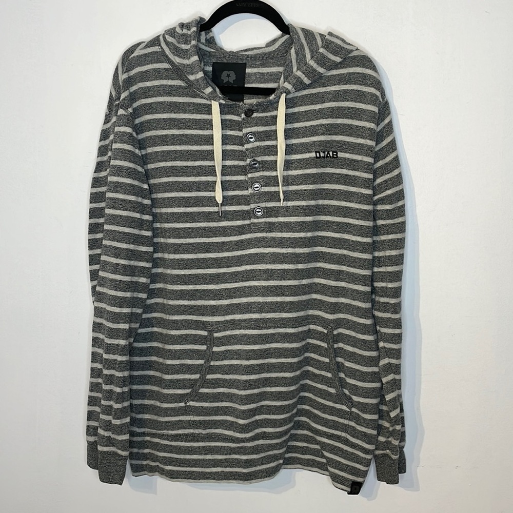 Djab classic stripes cotton half buttons hooded long sleeve top